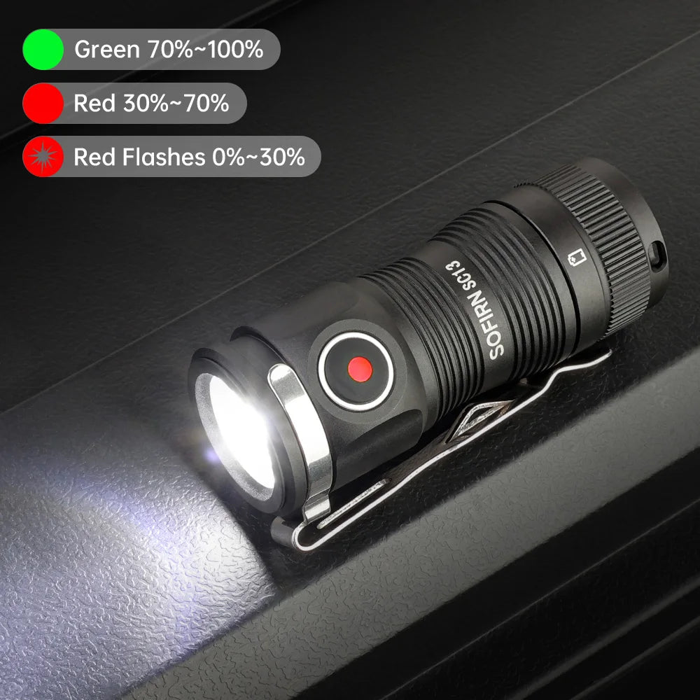 SOFIRN SC13 Mini Flashlight 1300lm Keychain Tactical 18350 6000K Black Green 519A/SST40 LED Emergency Torch