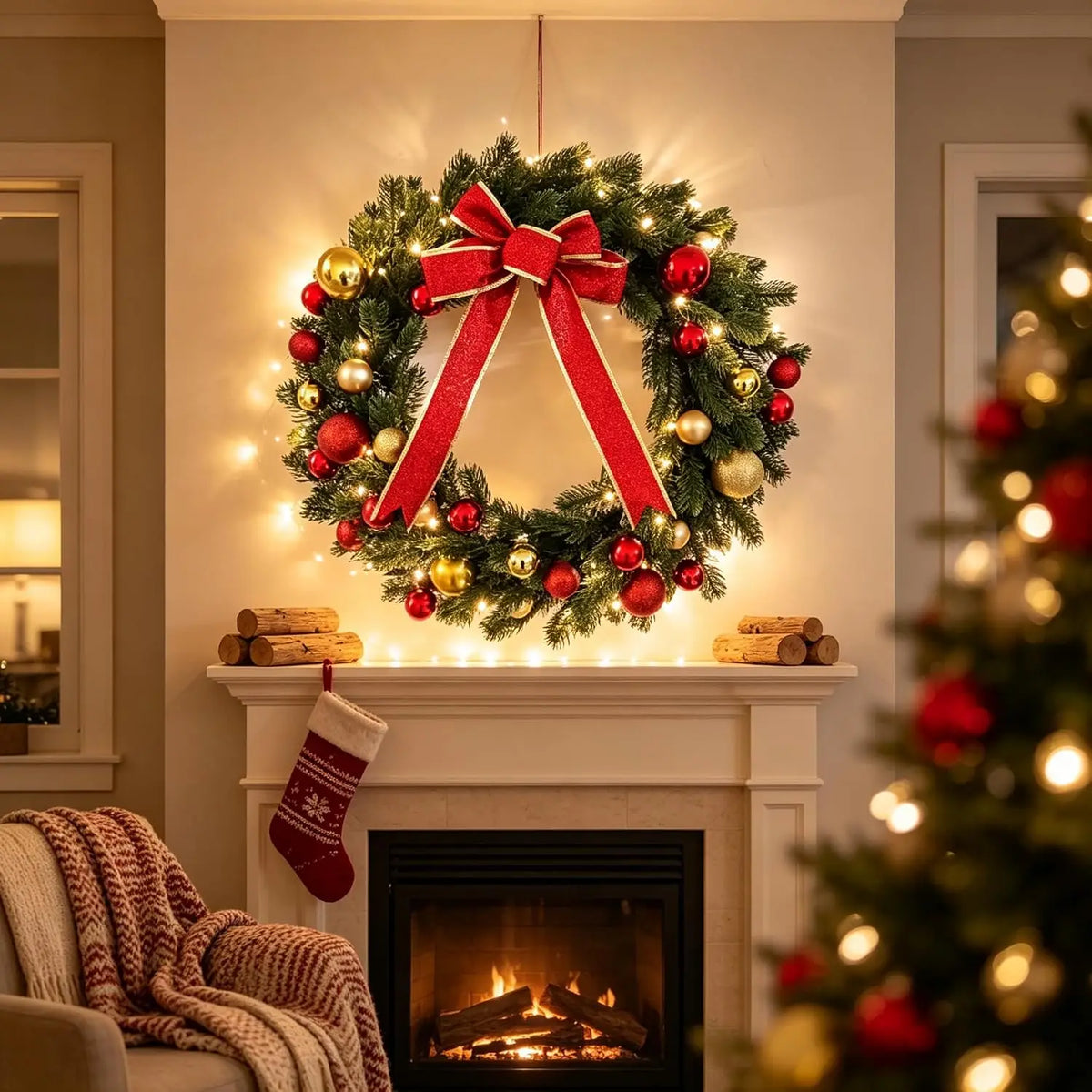 Twister Christmas Wreath With Bows And Ball Ornaments Holiday Decor