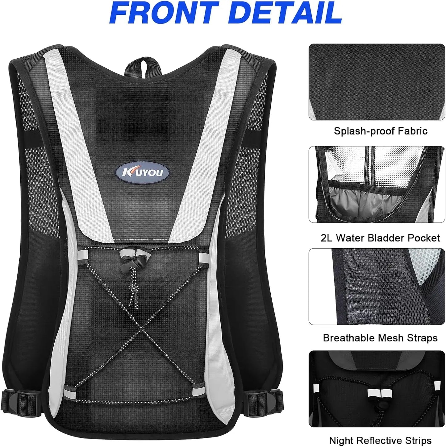 Running Hydration Vest, Lightweight Insulated Backpack with 2L Water Bladder, Adjustable Straps, Reflective for Marathon Hiking