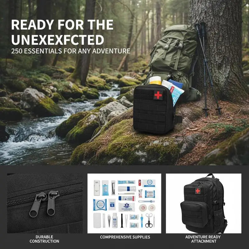 Trauma Medical Bag 250PCS For Camping Hiking Boat, 600D Nylon Survival Gear Emergency Equipment Outdoor Adventure Adventure Travel Essential Kit