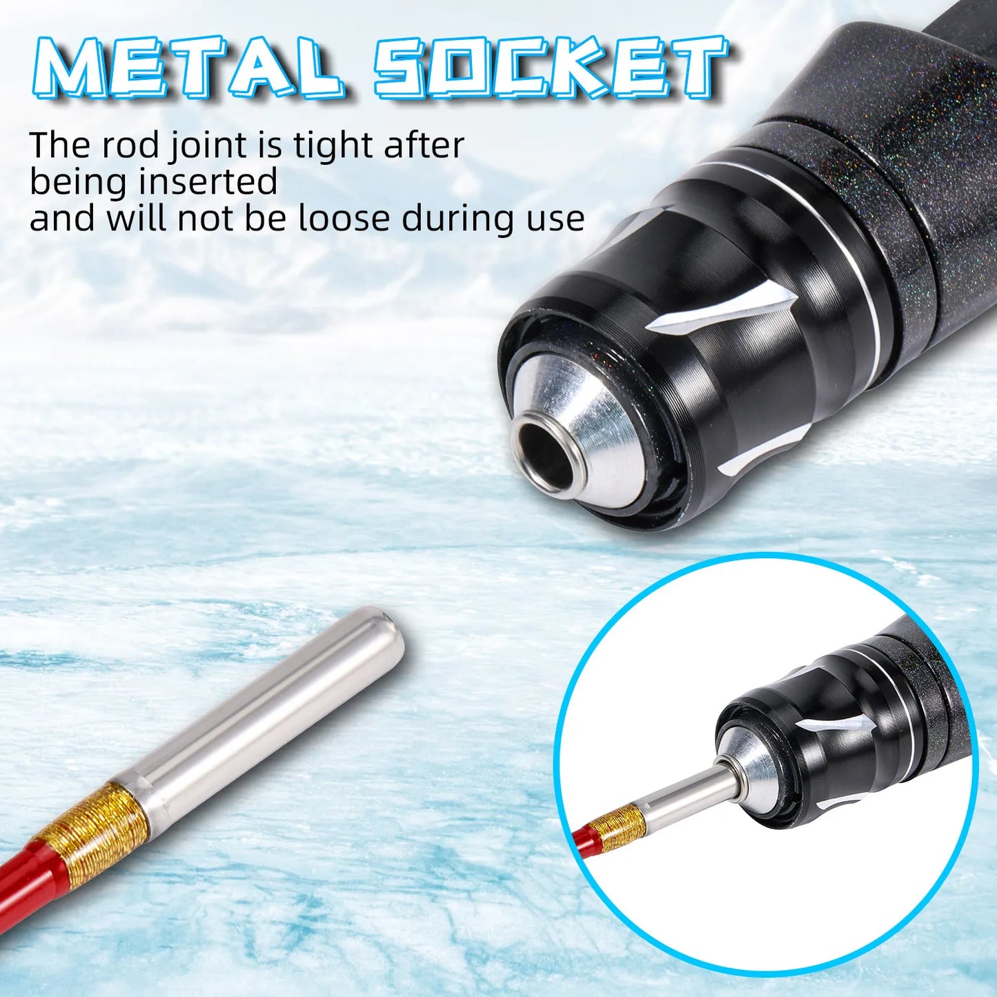 Sougayilang Ultra Light Ice Fishing Rod with Wood Grain Grip and Rust Proof Guide Ring Metal Sleeve for Winter Fishing Rod