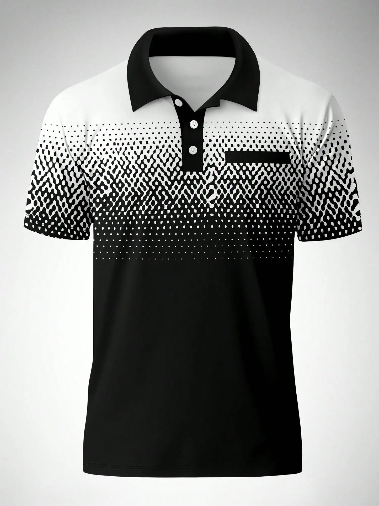 Men's Short Sleeve Polo Shirt with Gradient Dot Pattern, Business Casual Style