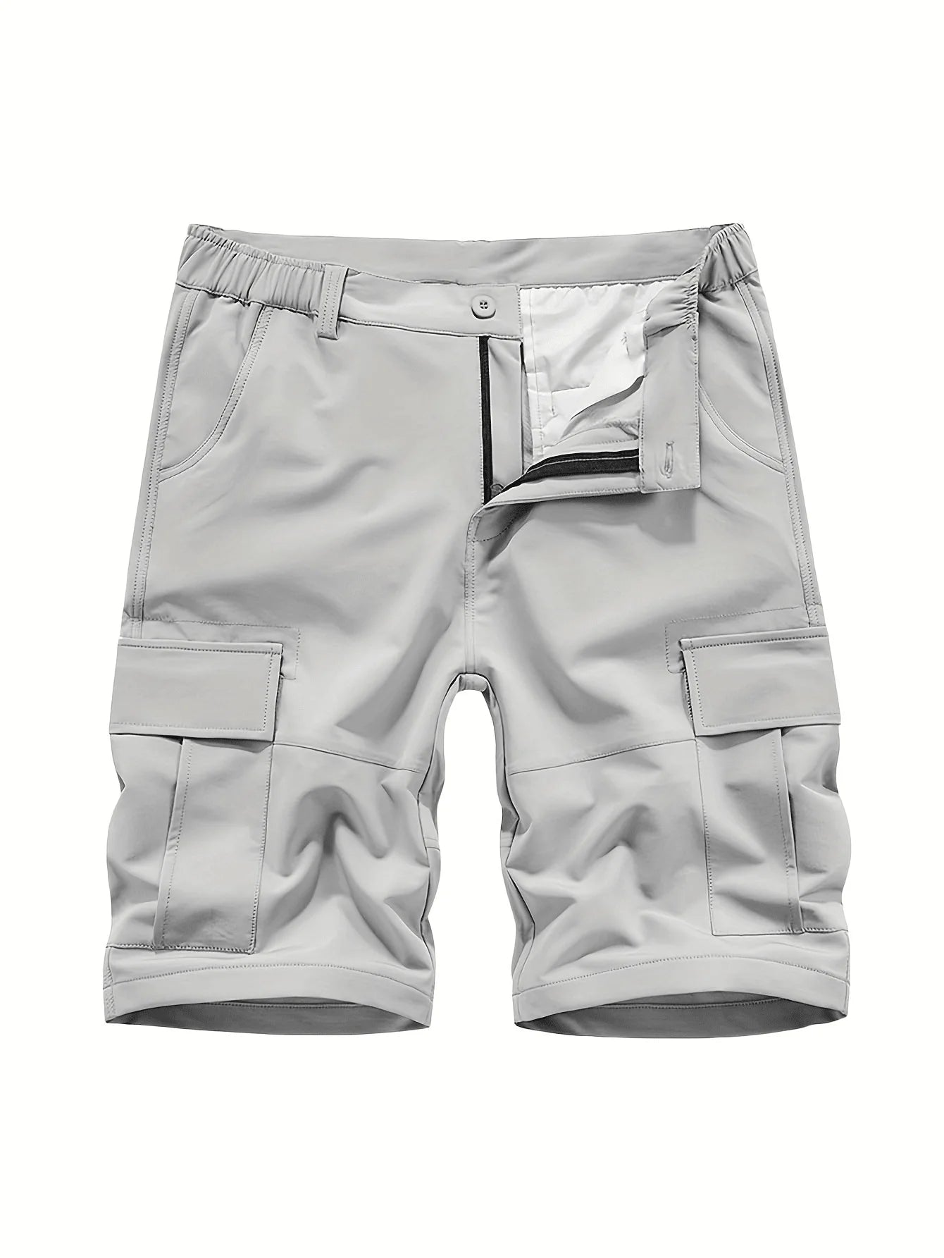 Men's Solid Color Cargo Shorts With Elastic Waist Pockets Summer