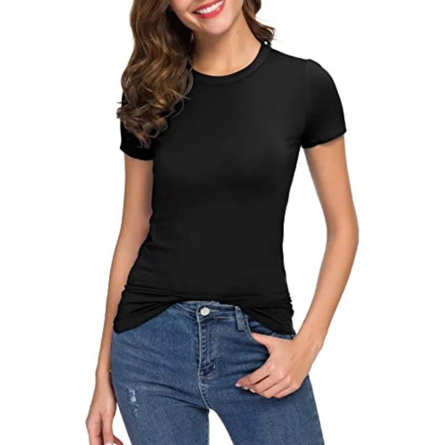 Women's Crewneck Slim Fitted Short Sleeve T Shirt Bodycon Top