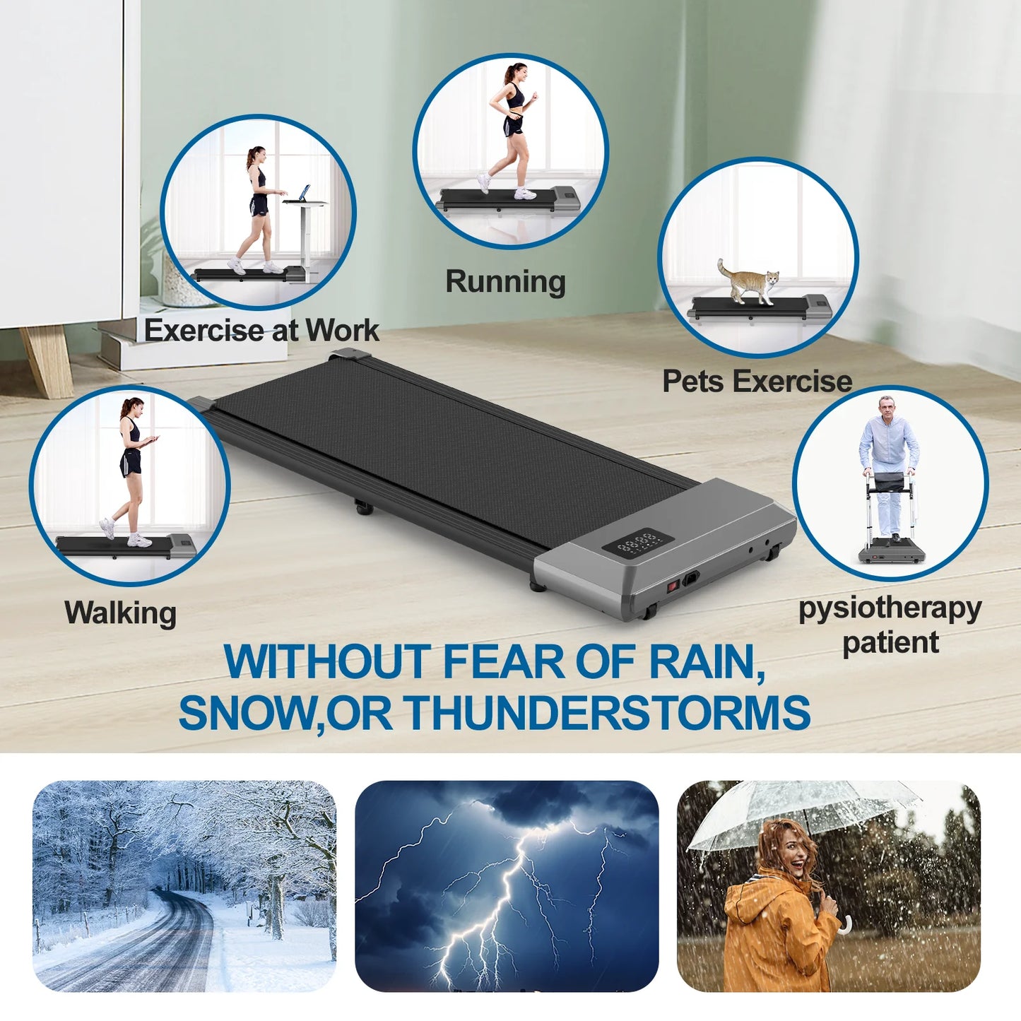 2in1 Walking Pad Mini Treadmill Portable for Home&Office Under Desk LCD Screen Max 250lbs Quiet Treadmills Exercise Machine