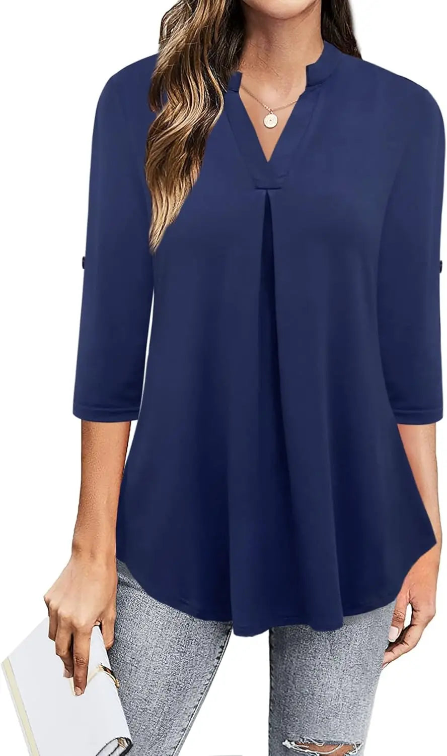Womens Dressy Casual Chiffon Blouse With V Neck Sleeves