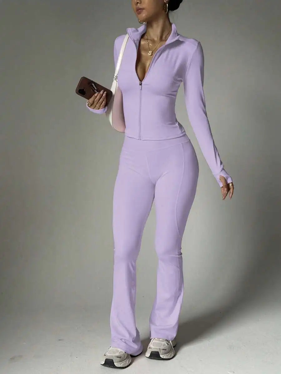 Women Solid Seamless Sports Set Elastic Jacket With Butt Lifting Leggings