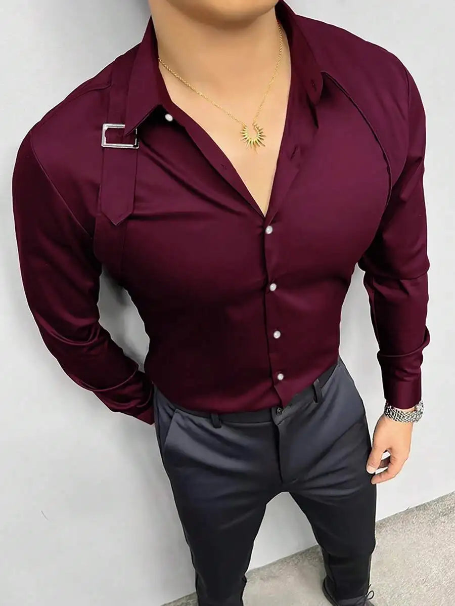 Men's Long Sleeve Shirt With Strap Detail Slim Fit