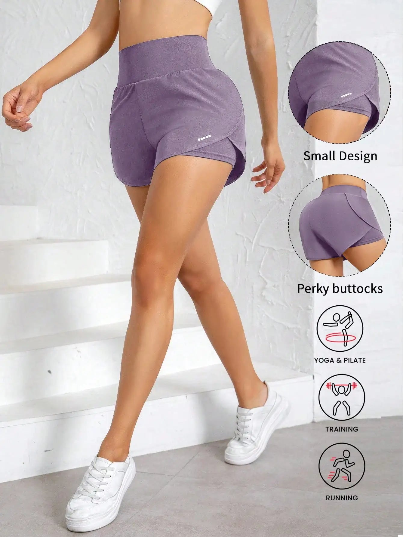 Women 2-In-1 Sports Yoga Shorts High Waist Breathable Quick-Dry
