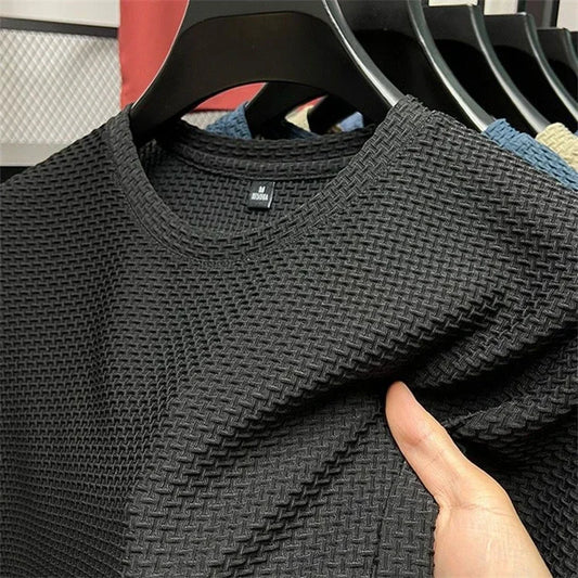 Summer Men's Round Neck Short Sleeved T-shirt M-5XL Oversize Wrinkle Resistant Breathable Top Texture Fabric Versatile Tees