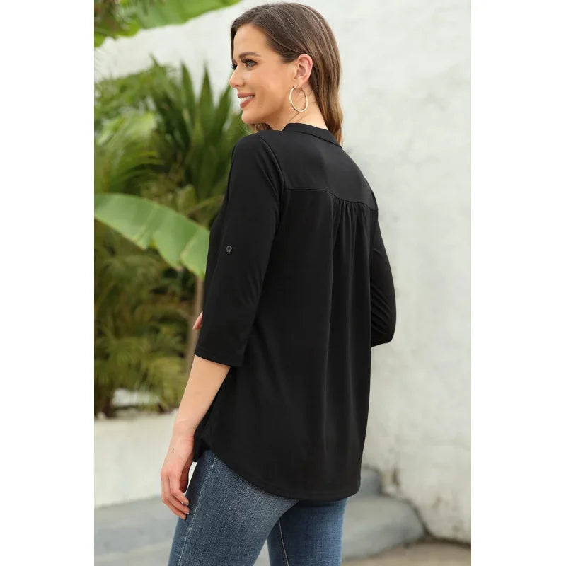 Womens Dressy Casual Chiffon Blouse With V Neck Sleeves