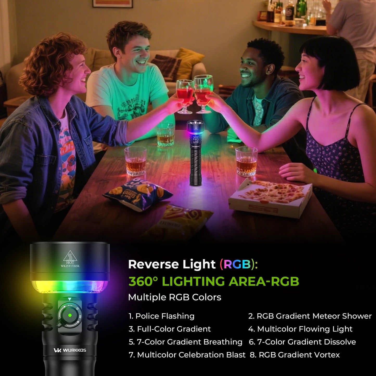 Wurkkos TS27 3200LM Super Bright Flashlight 845M Throw RGB Lighting Linterna Recargable Reverse Charging Power Bank For Camping