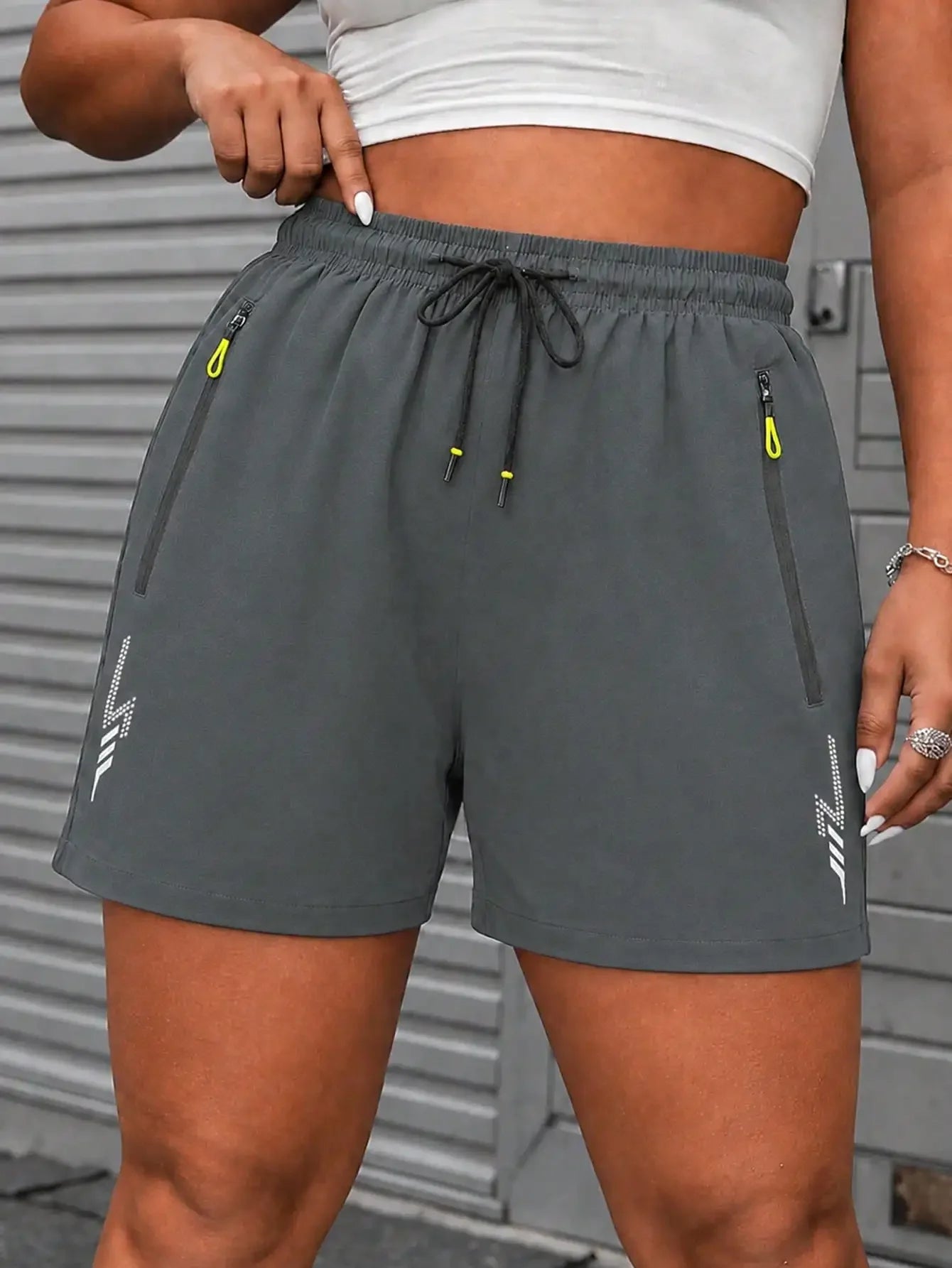Women's Casual Sports Shorts With Lightning Pattern And Reflective Patches