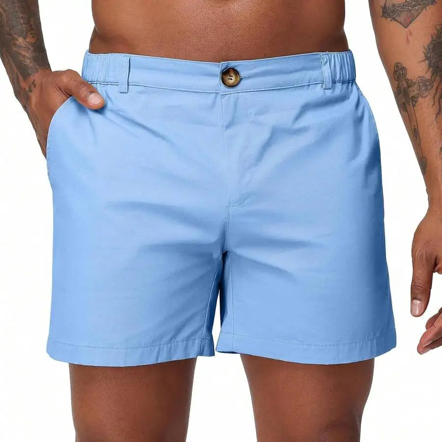 Mens 6 Inch Cotton Chino Shorts Elastic Waist Casual Flat Front With Pockets