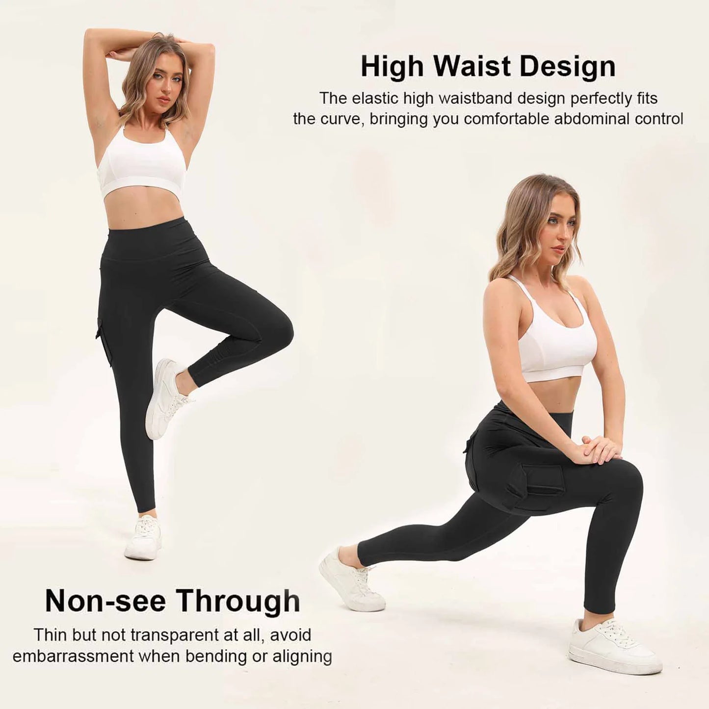 Women High Waisted Gym Leggings With Secure Side Pockets