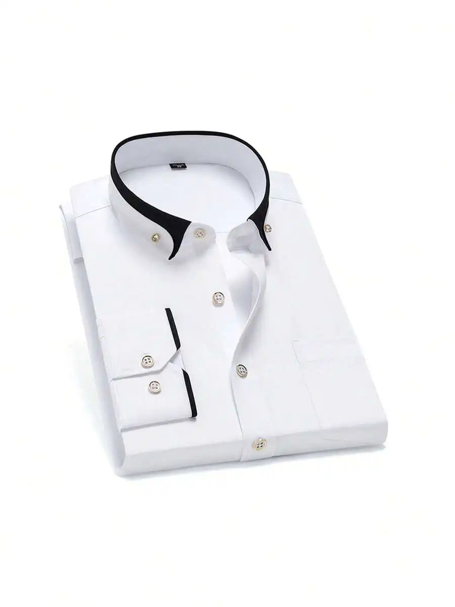Men's Long Sleeve Button Down Casual Shirt With Contrast Collar