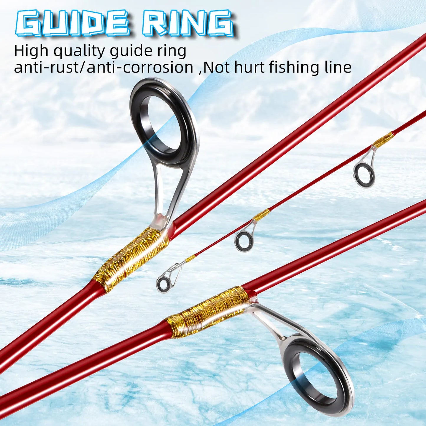 Sougayilang Ultra Light Ice Fishing Rod with Wood Grain Grip and Rust Proof Guide Ring Metal Sleeve for Winter Fishing Rod