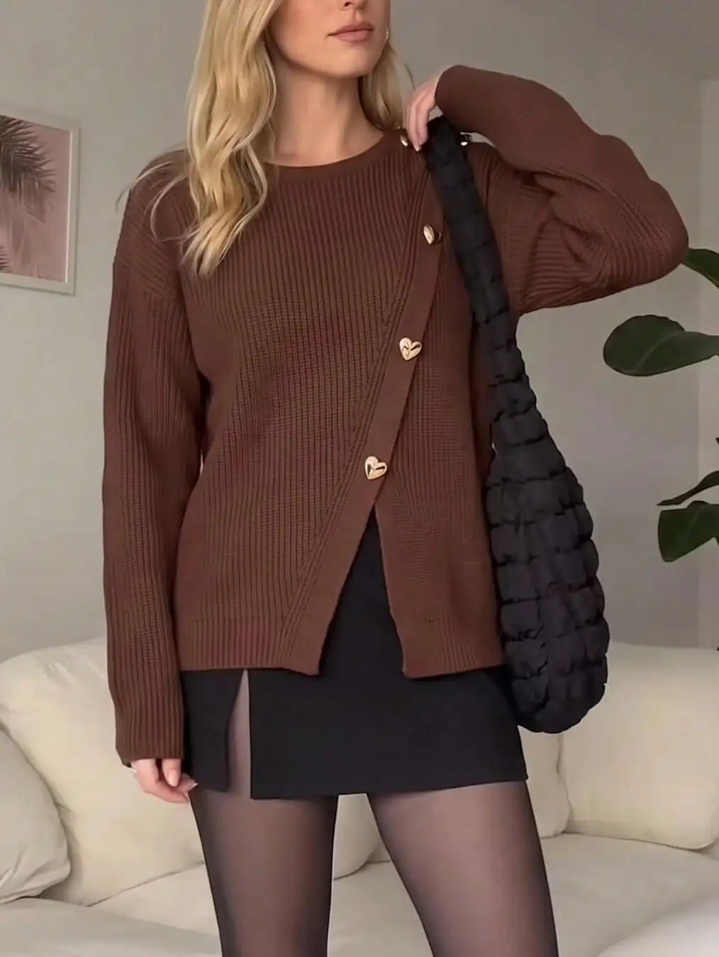 Womens Cable Knit Pullover Sweater With Side Split Crewneck