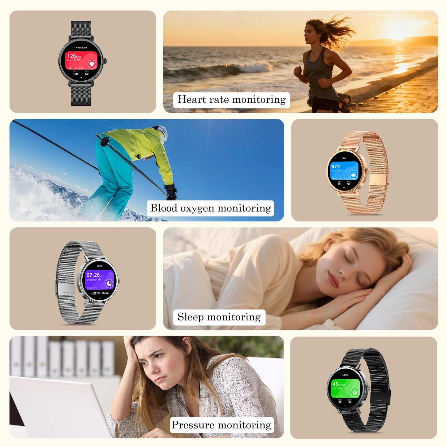Blackview New X30 Lady's Smartwatch with Health Monitor Fitness Tracker 1.26” AMOLED Screen Bluetooth Smartwatch for Android IOS