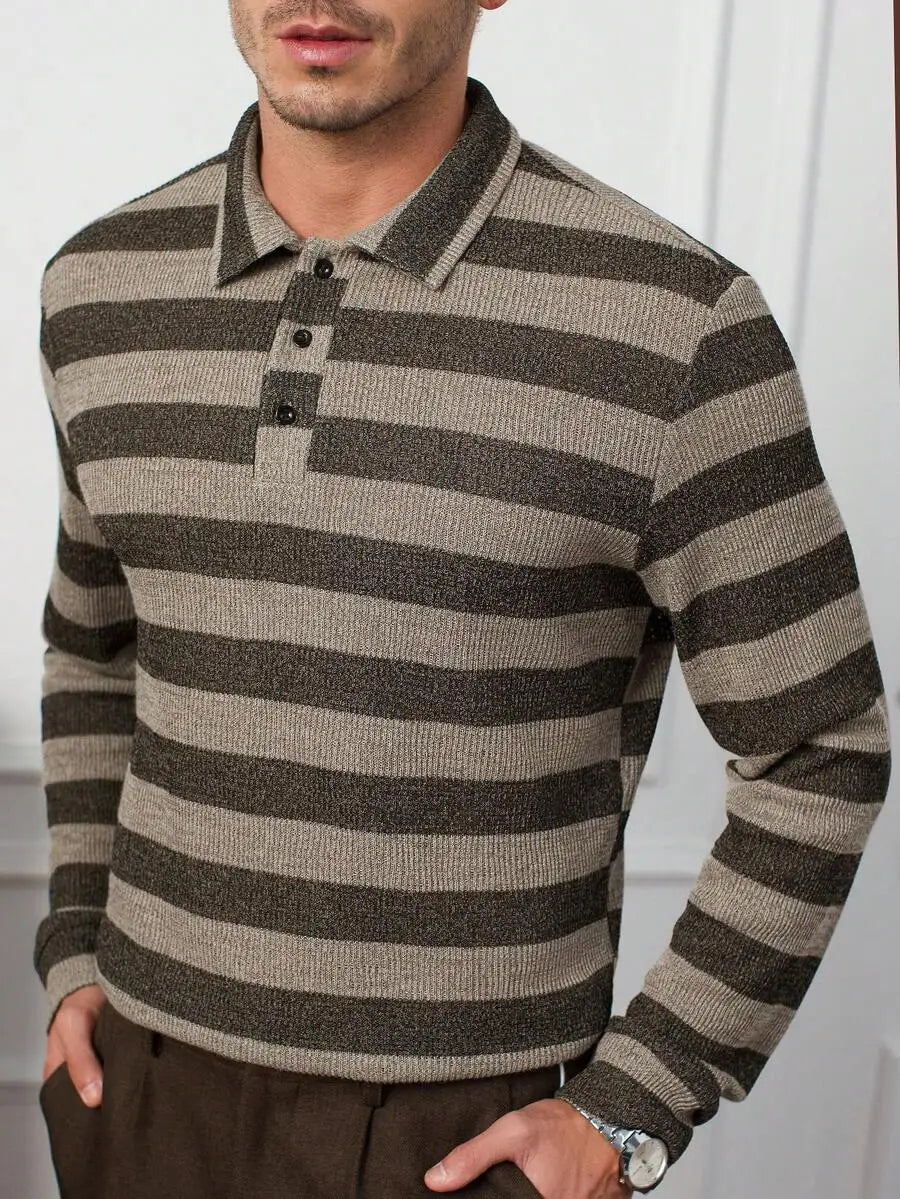 Men's Long Sleeve Textured Knit Polo Shirt - Solid White, Casual Business Wear