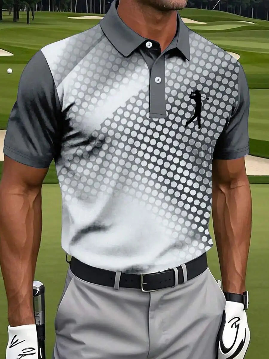 Men's Gradient Polka Dot Silhouette Print Short Sleeve Polo Shirt for Golf Casual Summer Wear