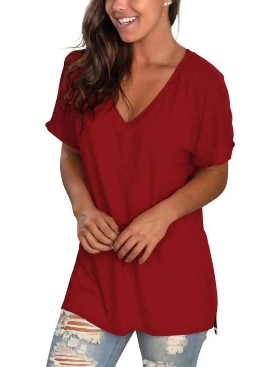 Womens Casual V Neck Short Sleeve Loose Summer Tunic