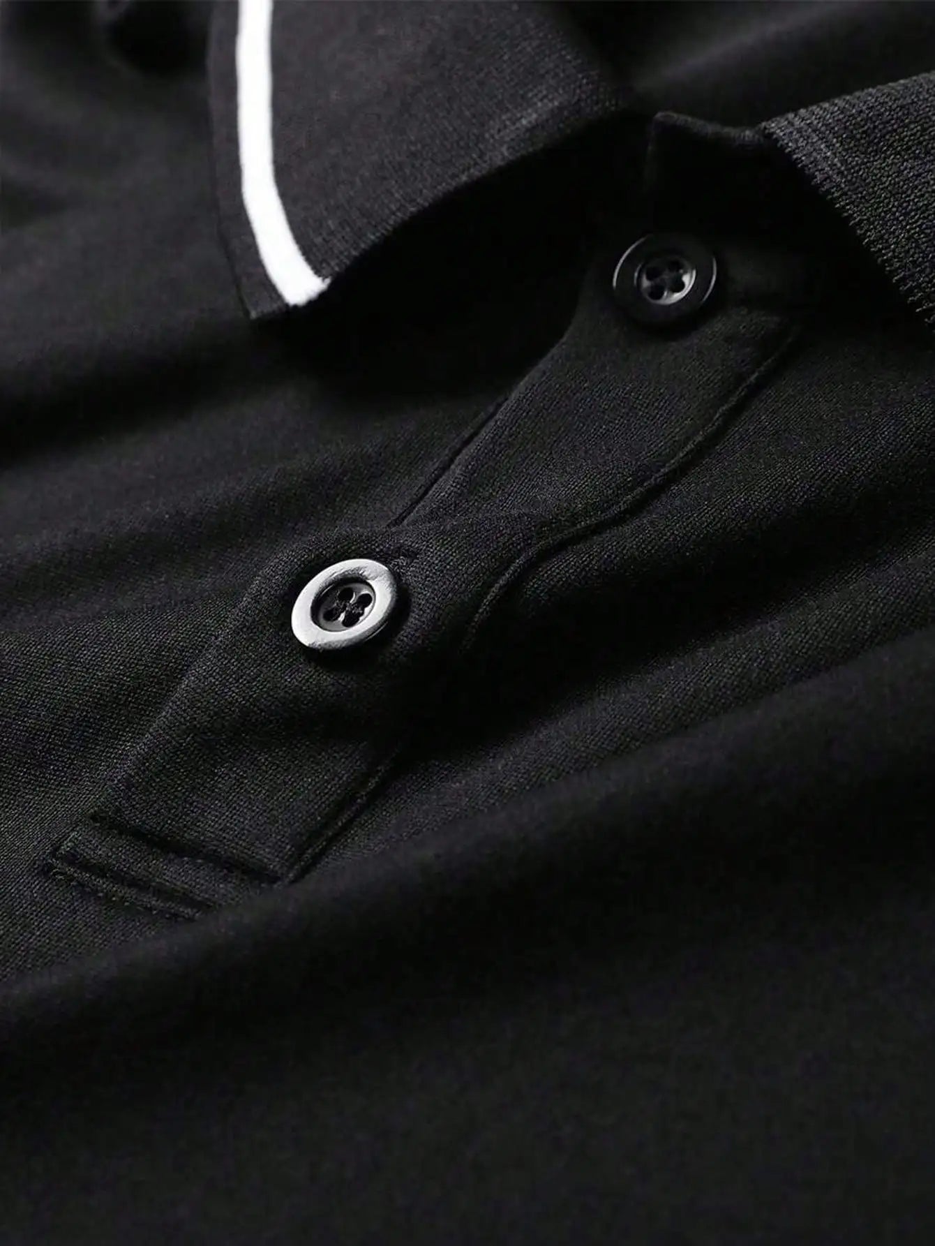Men's Black Long Sleeve Polo Shirt, Regular Fit, Lightweight Casual Top for Spring Autumn