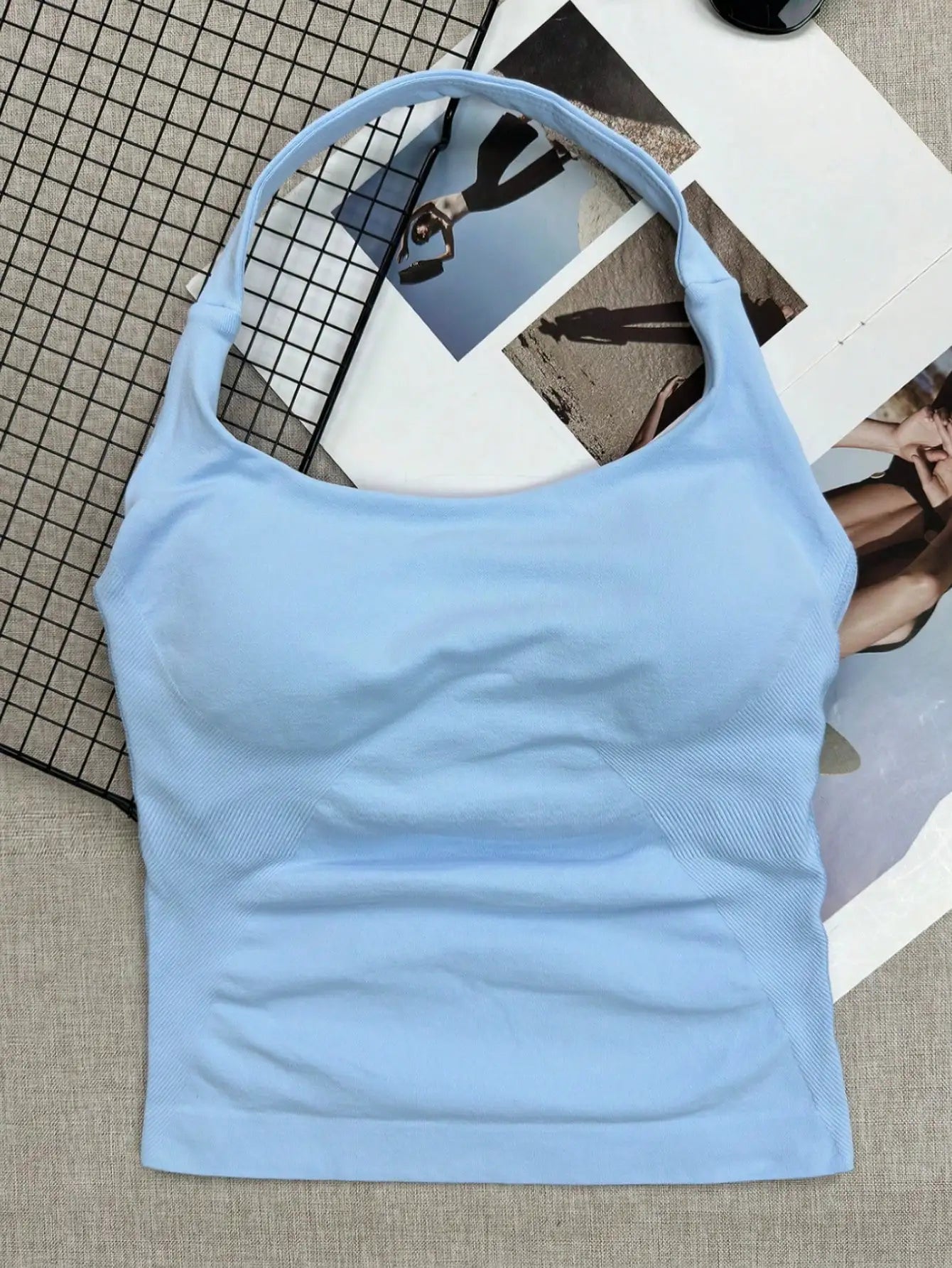 Seamless Long Camisole Sports Tank Top Built-In Removable Bra