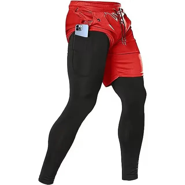 Double-deck 2 in 1Pants Men Sportswear Compression Leggings Gyms Male Trousers Casual Tracksuit Track Joggers Sweatpants Men