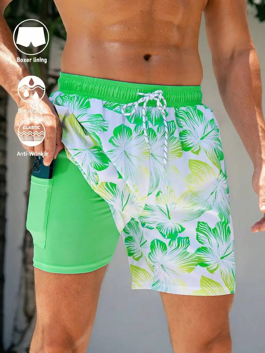 Palm Tree Print Drawstring Beach Shorts For Men Beachwear Holiday