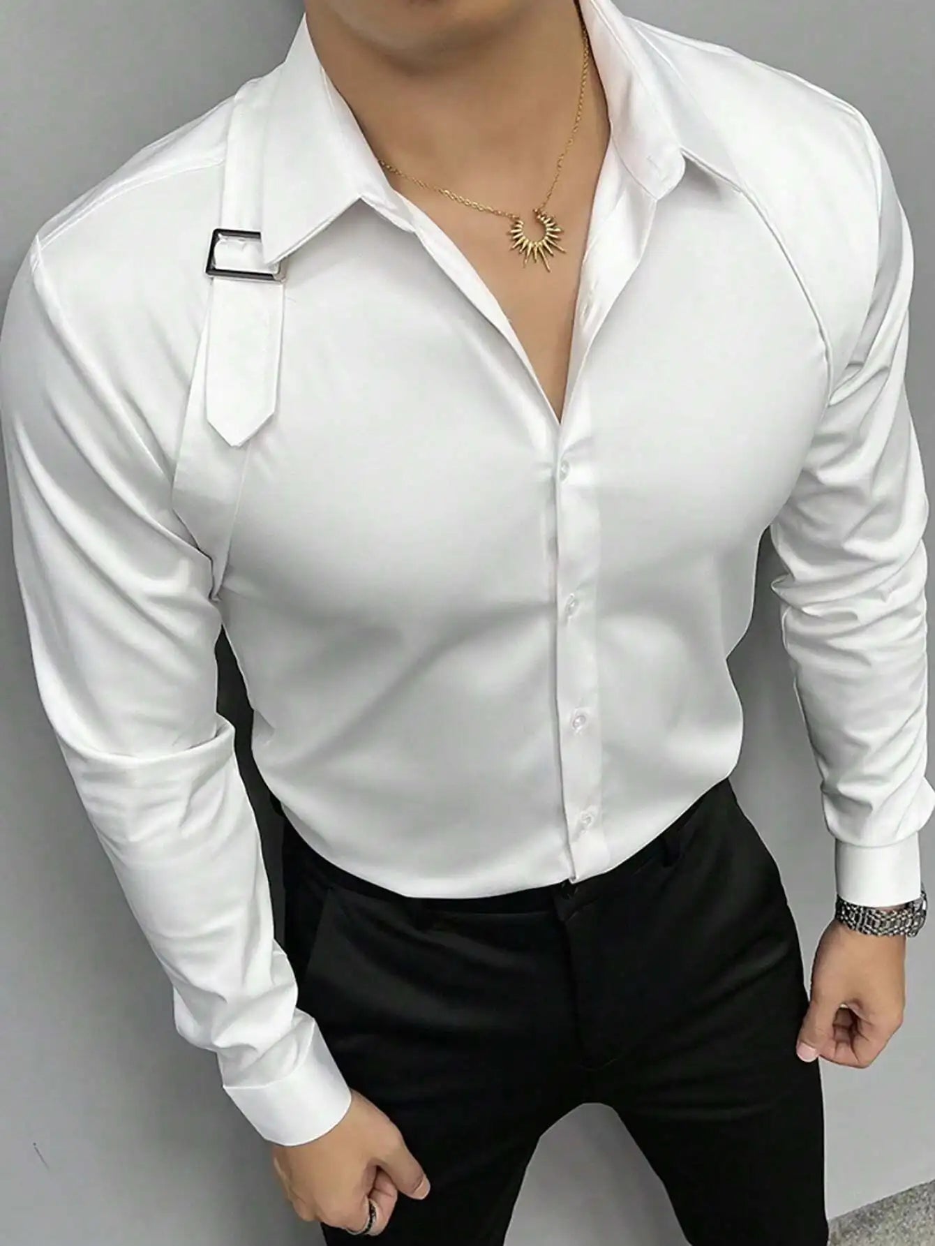 Men's Long Sleeve Shirt With Strap Detail Slim Fit