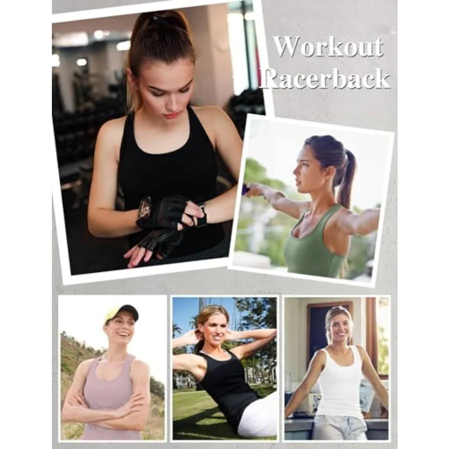 HOPLYNN 4 Pack Women's Racerback Workout Tank Top Crop Athletic Running Gym Yoga Active Sports Tops Shirts for Women