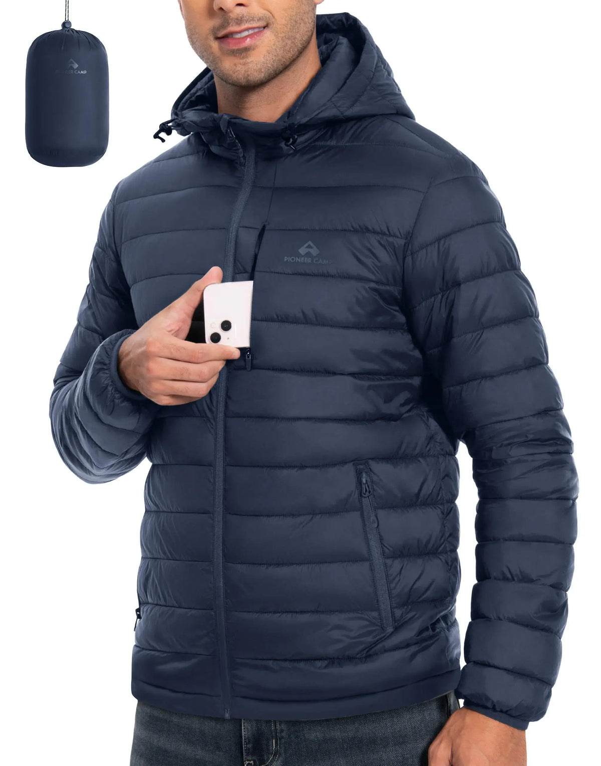 Pioneer Camp Men's Lightweight Hooded Packable Insulated Puffer Jacket for Hiking