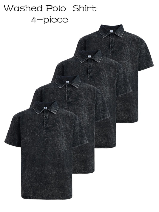 Men's Golf Polo 4-piece Set casual pure cotton short sleeved sports washed T-shirt moisture wicking casual fitness top