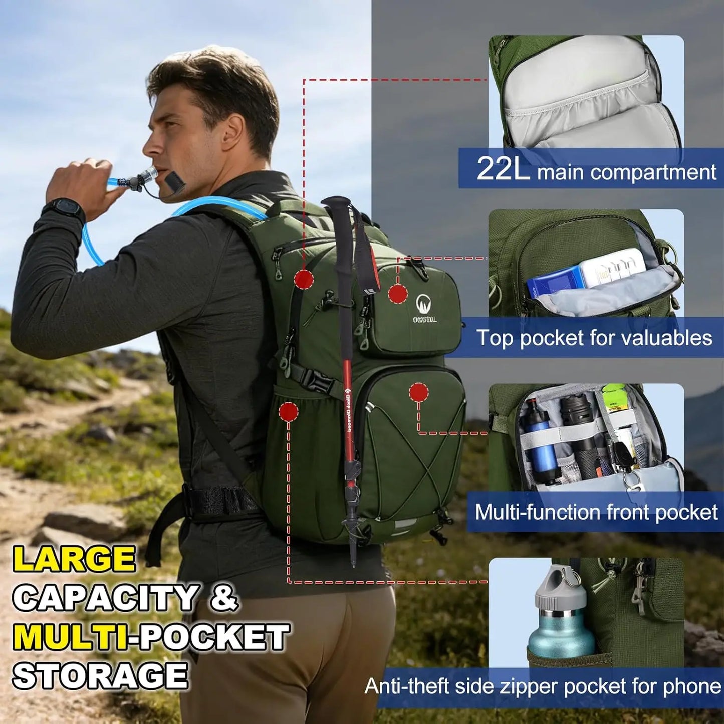 Hydration Backpack With Leakproof Bladder And Sewn In Rain Cover