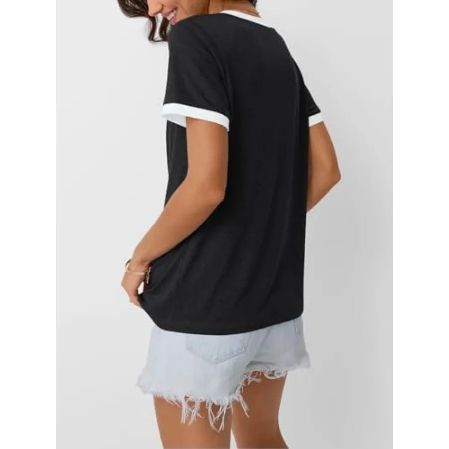 Women Short Sleeve T Shirt Summer Casual Tunic V Neck