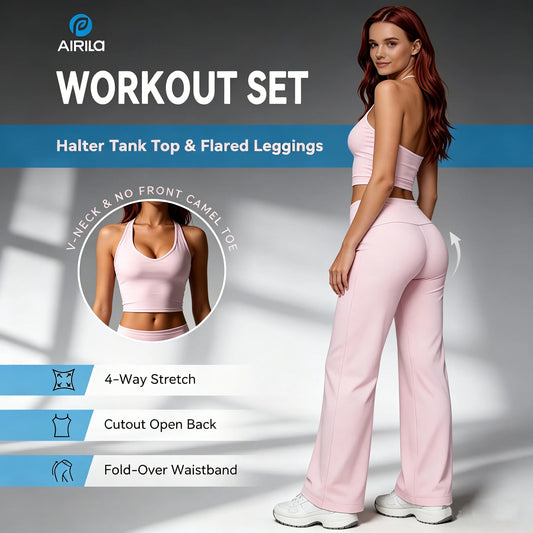 Airila 2-Piece Halter Yoga Set With Backless Crop Top