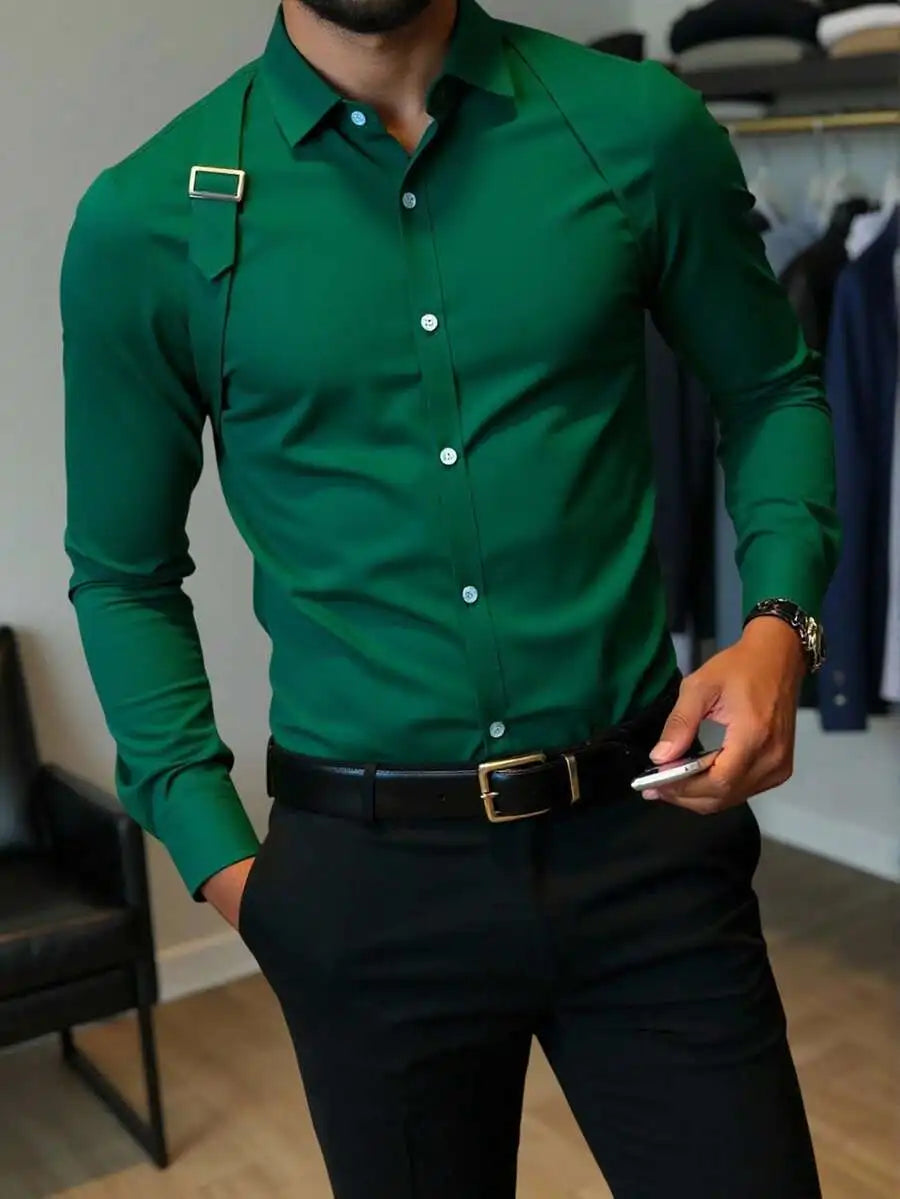 Men's Long Sleeve Shirt With Strap Detail Slim Fit