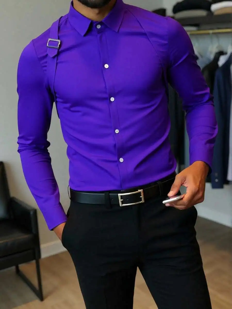 Men's Long Sleeve Shirt With Strap Detail Slim Fit