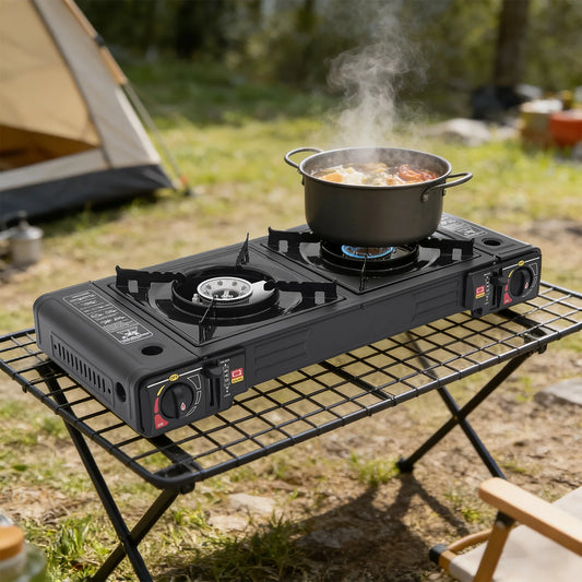Portable 2 Burner Camping Gas Stove 2500W Dual Fuel