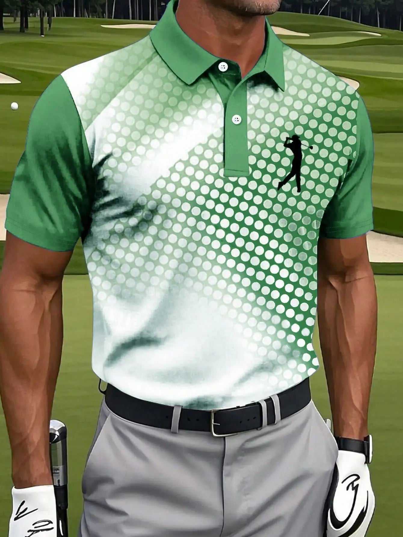 Men's Gradient Polka Dot Silhouette Print Short Sleeve Polo Shirt for Golf Casual Summer Wear