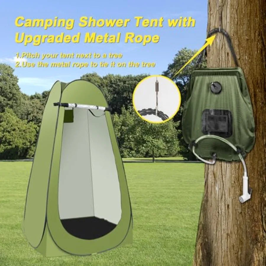 Portable Camping Privacy Tent, Outdoor Shower Tent Kit with 5 Gallon Shower Bag- Nozzle Upgraded