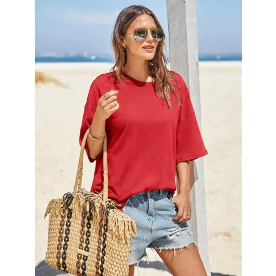 Womens Oversized T Shirt Summer Casual Crew Neck Loose Fit