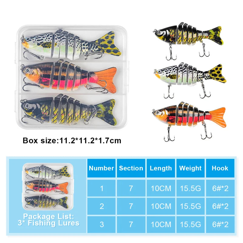 Lifelike 7-Segment Swimbait Lures, 3-Piece Set for Freshwater and Saltwater