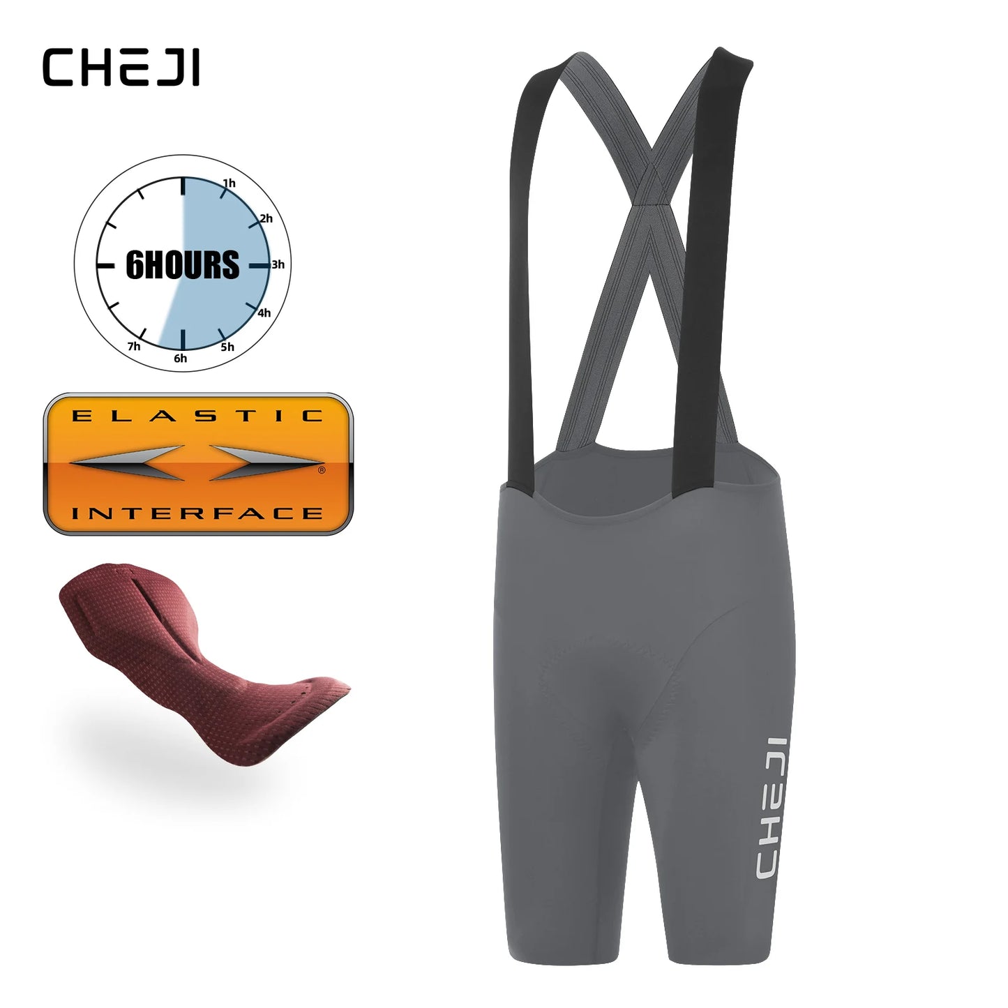 Cheji Mens Cycling Bib Shorts Seamless Breathable Quick Drying