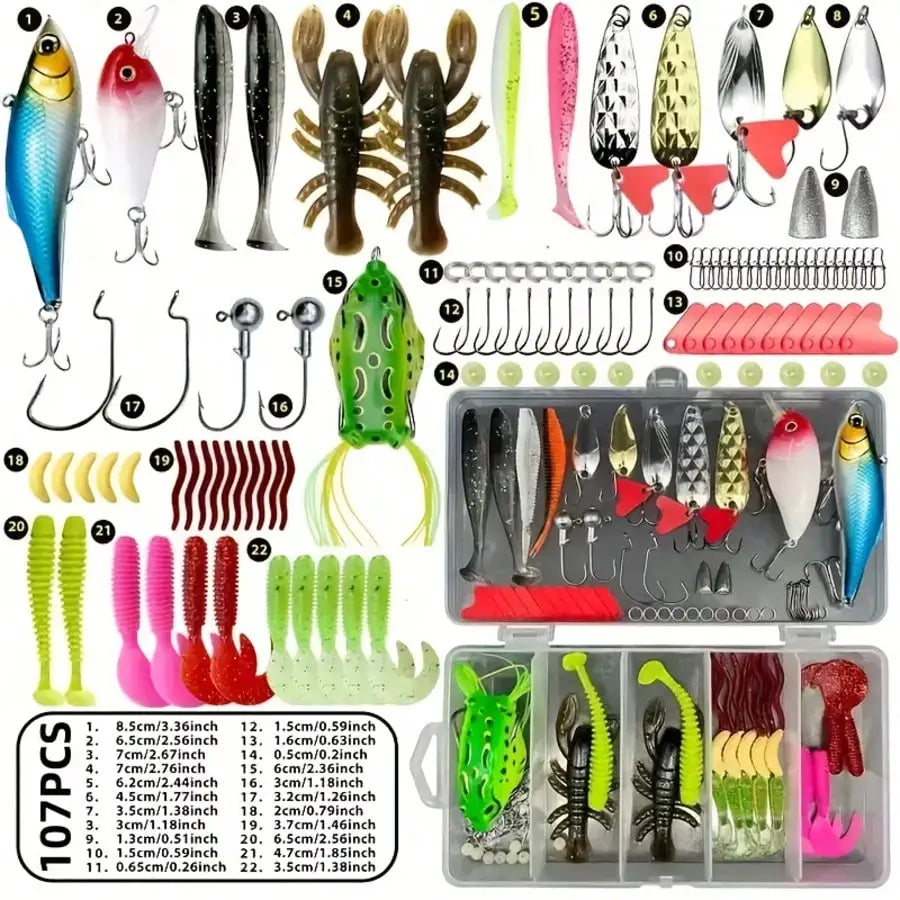 107-Piece Freshwater Lure Set Tackle Kit For Bass Trout Salmon