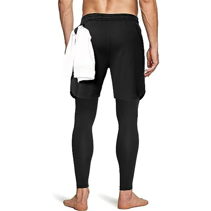 Double-deck 2 in 1Pants Men Sportswear Compression Leggings Gyms Male Trousers Casual Tracksuit Track Joggers Sweatpants Men