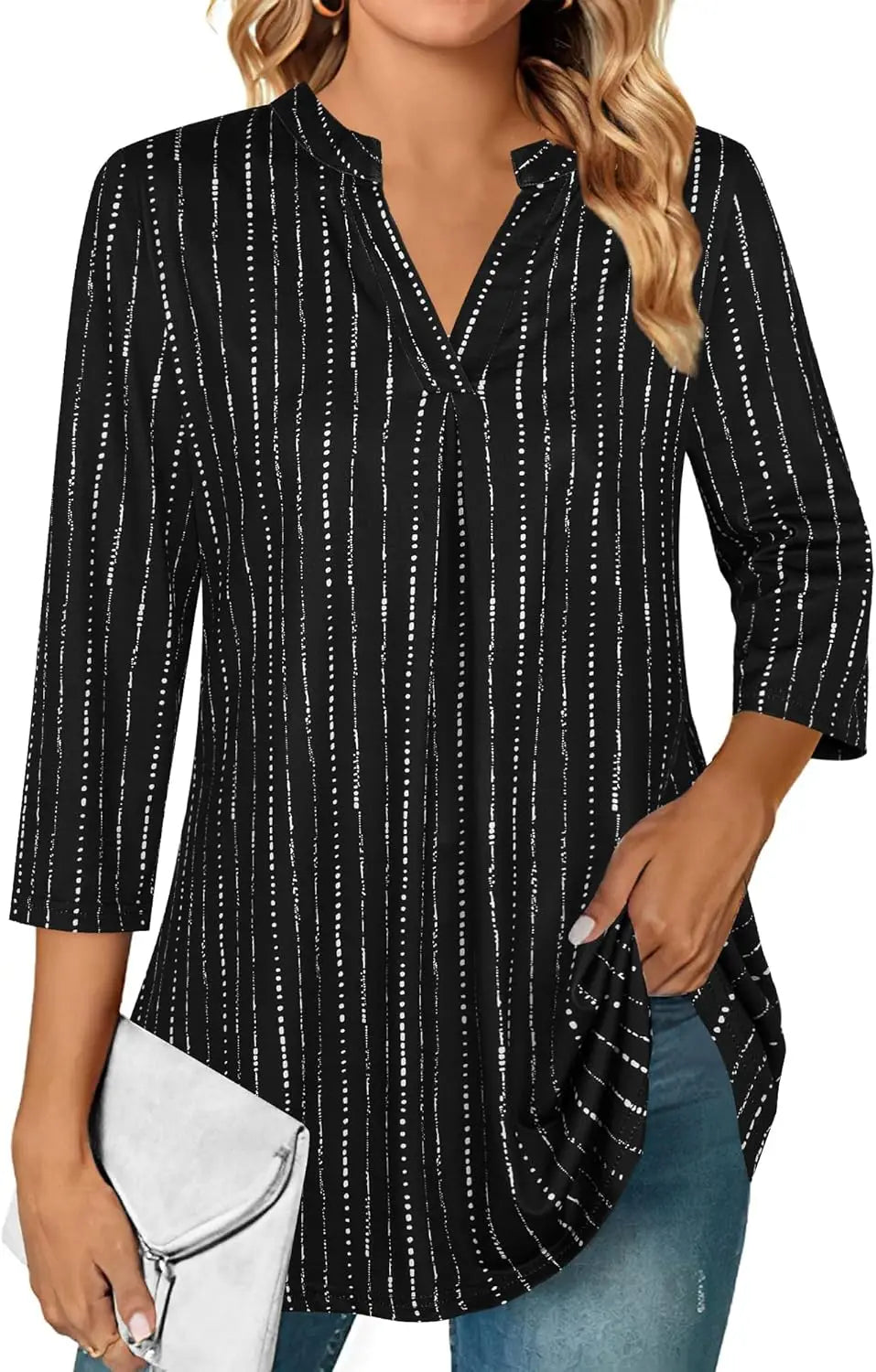 Womens Dressy Casual Chiffon Blouse With V Neck Sleeves