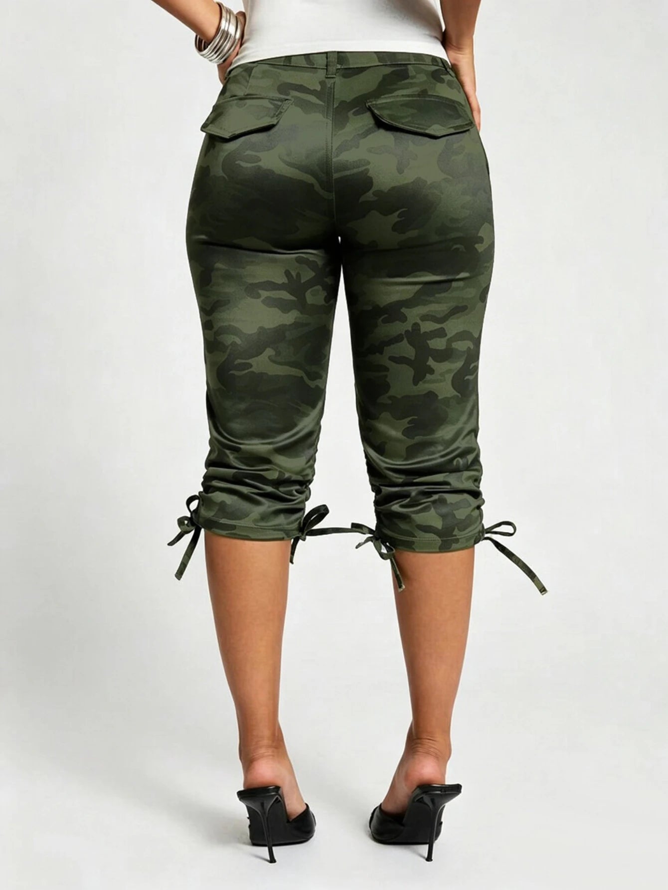 Women High Waist Camo Printed Pants With Drawstring Hem Casual Wear