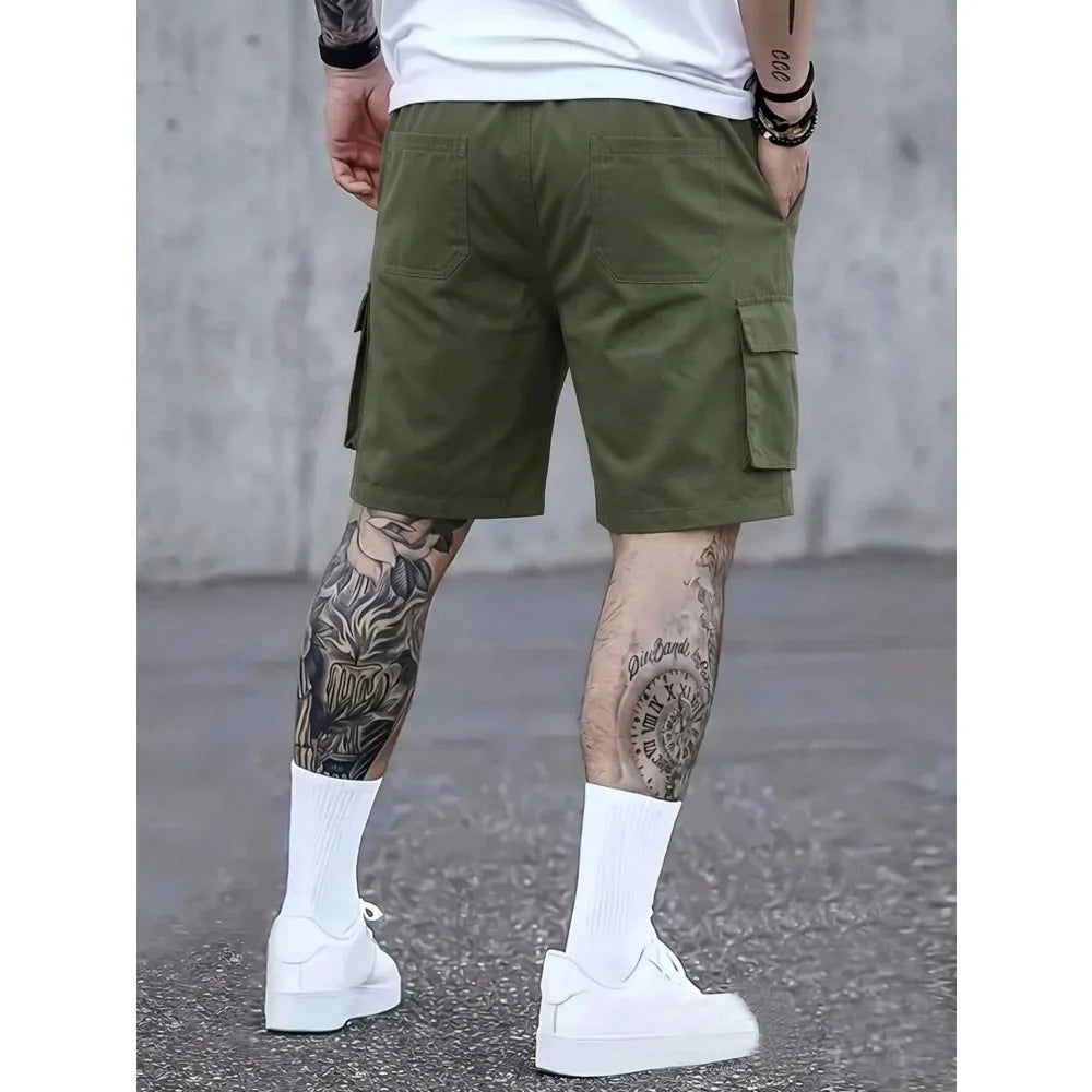 3-Pack Of Men's Casual Summer Shorts, 6-Pocket Men's Multi-Pocket Shorts, Elastic Waistband With Drawstring Design, 3D Patch Pockets, Cargo Pockets, Casual And Stylish Shorts.